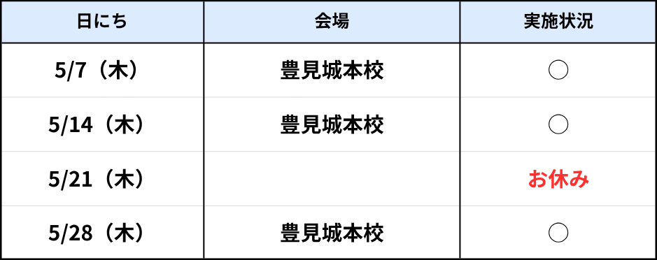 豊見城本校（木）5月